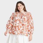 Women's Plus Size Long Sleeve Blouse - A New Day Dark Orange Floral