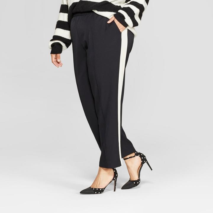 Women's Plus Size Side Striped Ankle Trouser - Who What Wear Black