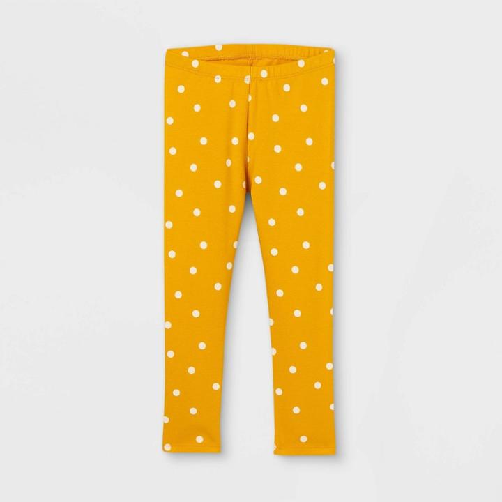 Toddler Girls' Dot Leggings - Cat & Jack Mustard