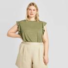 Women's Plus Size Short Sleeve Linen T-shirt - A New Day Green 1x, Women's,