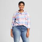Women's Plus Size Plaid Long Sleeve Button-down Shirt - Ava & Viv Red/blue