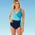 Women's Slimming Control Colorblock Wrap One Piece Swimsuit - Dreamsuit By Miracle Brands 8, Women's, Blue