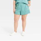 Women's Plus Size High-rise French Terry Pull-on Shorts - Universal Thread Aqua Blue