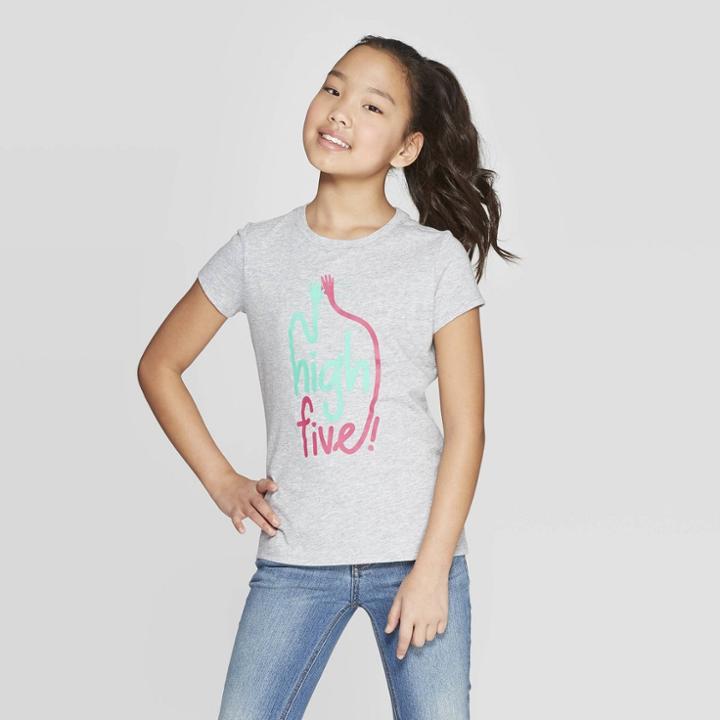 Girls' High Five Graphic T-shirt - Cat & Jack Gray