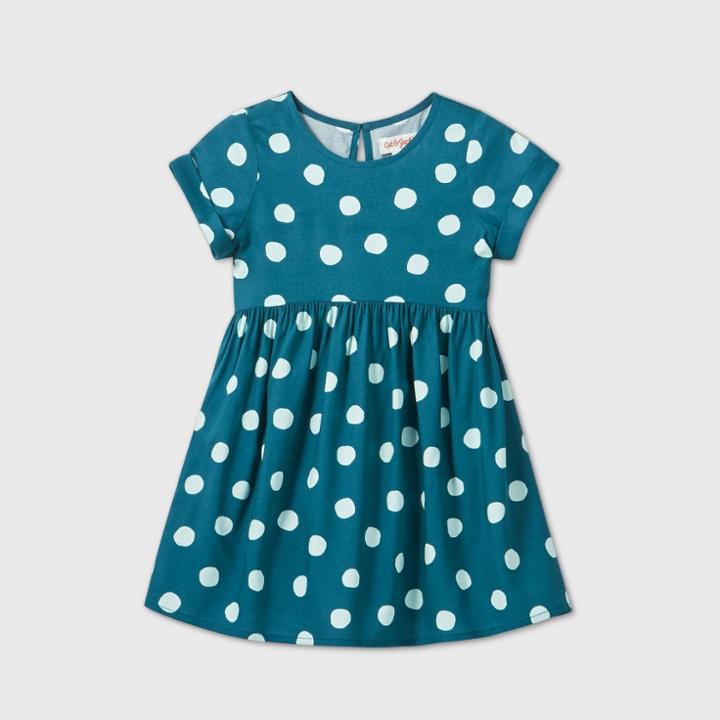 Toddler Girls' Short Sleeve Polka Dot Dress - Cat & Jack Teal