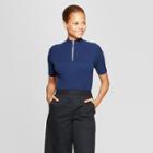 Women's Short Sleeve Zip-up Pullover Sweater - Prologue Blue