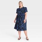 Women's Plus Size Printed Ruffle Short Sleeve Shirtdress - Who What Wear Black