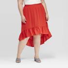 Women's Plus Size High Low Ruffle Skirt - Ava & Viv Red