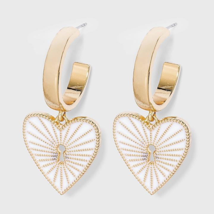 Sugarfix By Baublebar Heart Key Huggie Hoop Earrings - White