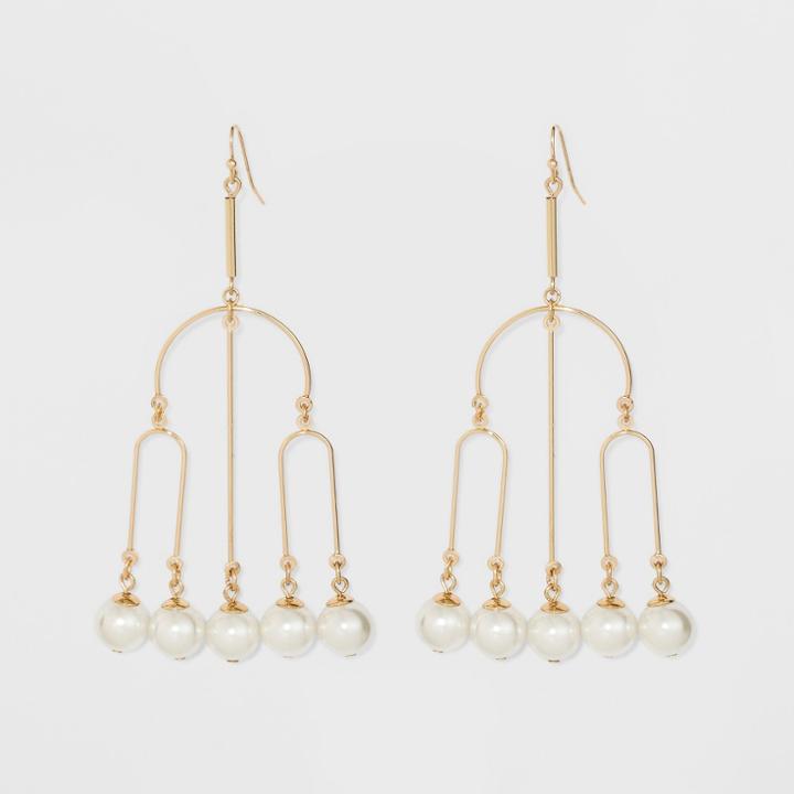 U Shaped Wire And Dangling Pearls Earrings - A New Day Gold,