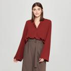 Women's Long Sleeve Deep V-neck Essential Popover Blouse - Prologue Red