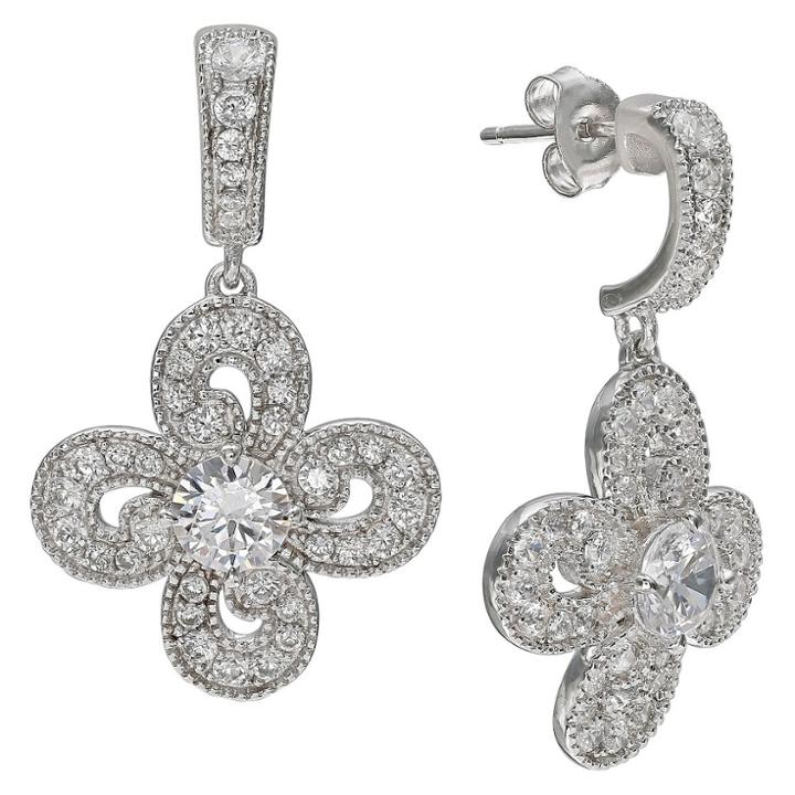 Target Women's Clear Cubic Zirconia Clover Stud Earrings In Sterling Silver - Clear/gray