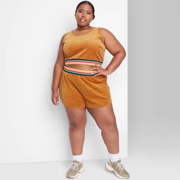 Women's Plus Size Mid-rise Velour Track Shorts - Wild Fable Brown