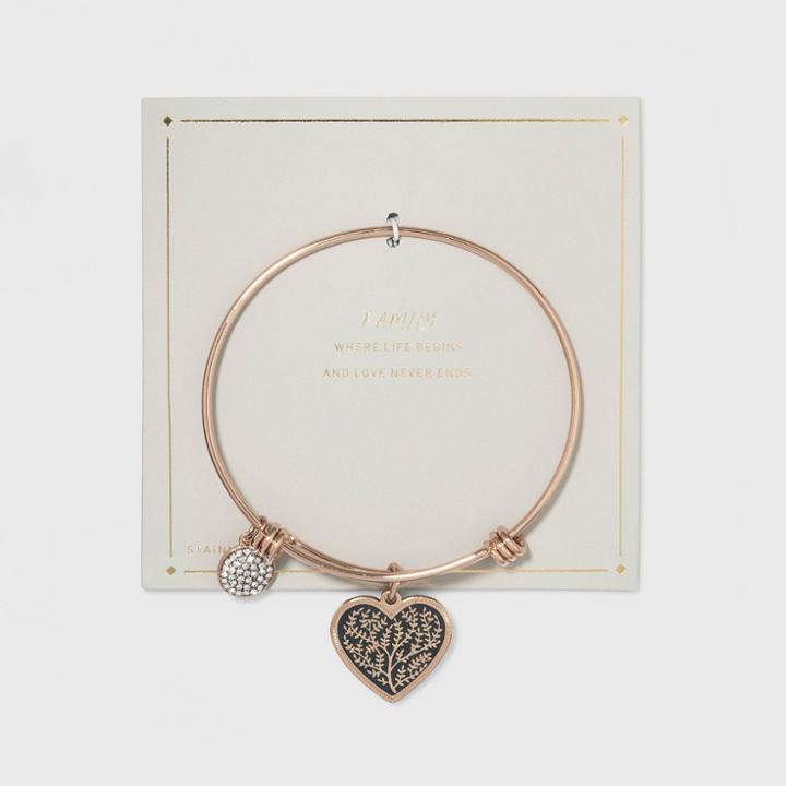 Target Stainless Steel Family When Life Begins And Love Never Ends Heart Bangle - Rose Gold, Girl's