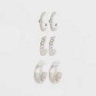 Sterling Cubic Zirconia Hoop Drop Earring Set 3pc - A New Day , Grey/nickel/silver