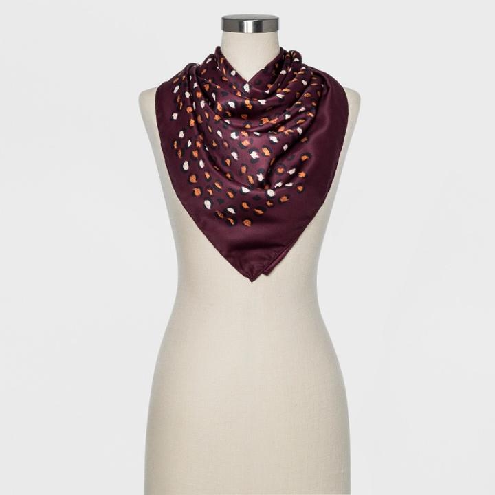 Women's Leopard Print Twill Square Scarf - A New Day Burgundy (red)