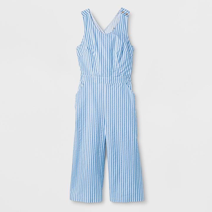 Women's Plus Size Wide Leg Striped Jumpsuit - Genuine Kids From Oshkosh Blue/white