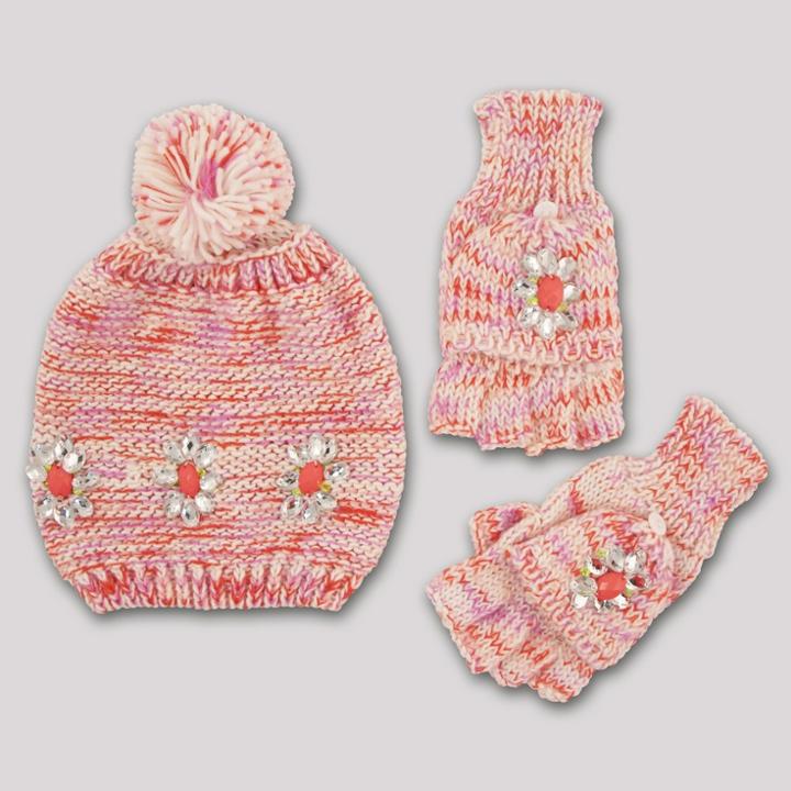 Abg Accessories Kids' 2 Piece Hat And Mitten Set - Light Pink One Size, Kids Unisex
