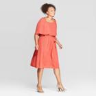 Women's Plus Size Short Sleeve Square Neck Dress - Ava & Viv Coral