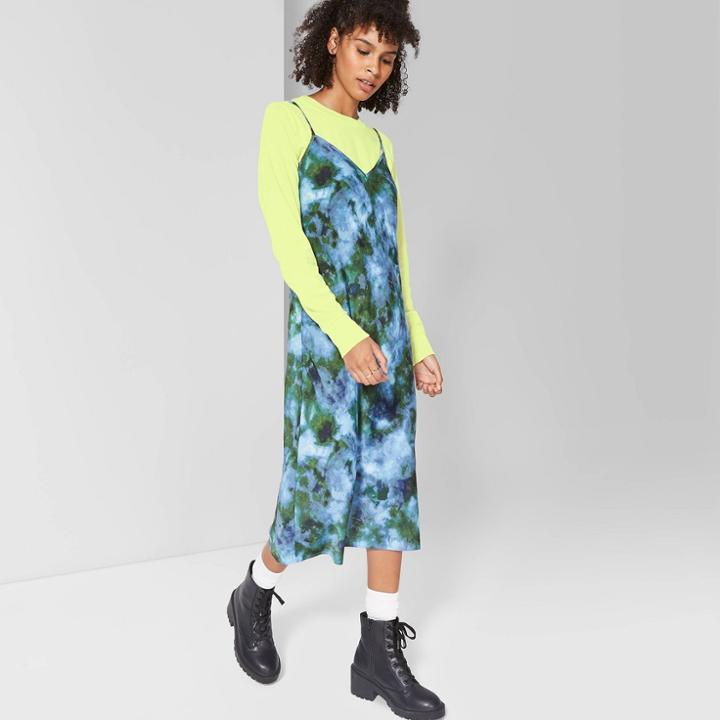 Women's Sleeveless V-neck Tie Dye Slip Midi Dress - Wild Fable Xs, Women's,