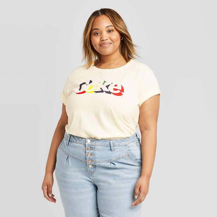 Women's Coca-cola Plus Size Short Sleeve T-shirt (juniors') - Natural 1x, Women's, Size: