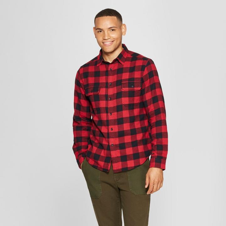 Men's Checkered Standard Fit Flannel Long Sleeve Button-down Shirt - Goodfellow & Co Ripe Red