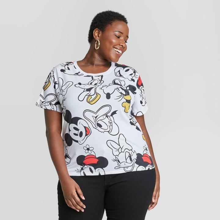 Women's Disney Mickey And Friends Plus Size Short Sleeve Graphic T-shirt - White