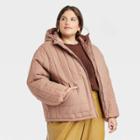 Women's Plus Size Travel Puffer Jacket - A New Day Brown
