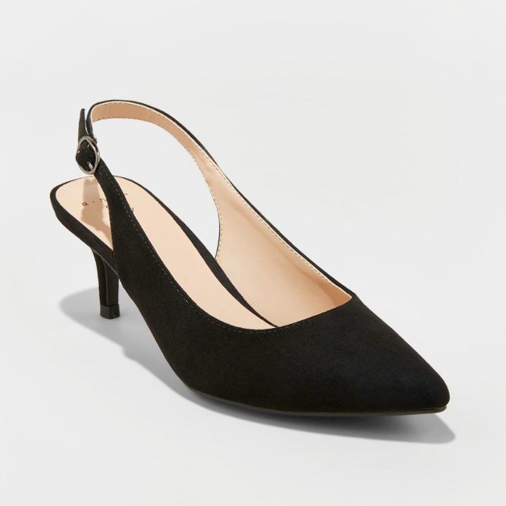 Women's Naoma Kitten Sling Back Heeled Pumps - A New Day Black