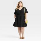 Women's Plus Size Flutter Short Sleeve Gauze A-line Dress - Knox Rose Black