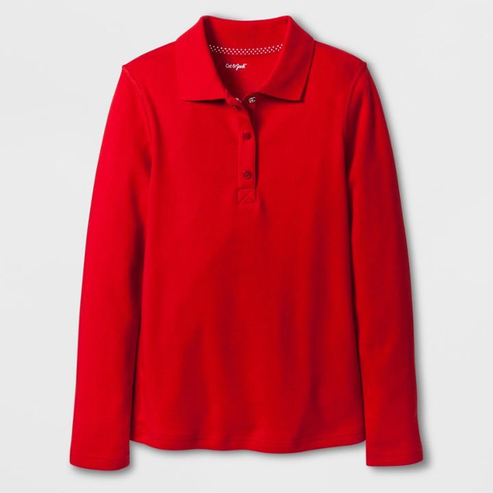 Girls' Adaptive Long Sleeve Uniform Polo Shirt - Cat & Jack Red S, Girl's,