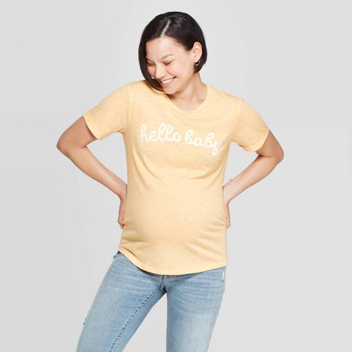 Maternity Short Sleeve Hello Baby Graphic T-shirt - Isabel Maternity By Ingrid & Isabel Gold Xxl, Infant Girl's, Yellow