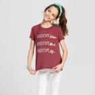 Miss Chievous Girls' Short Sleeve Positive Graphic Tie Knot Front T-shirt - Red