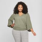 Women's Plus Size Wrap Front Short Sleeve Top - Ava & Viv Olive (green) X