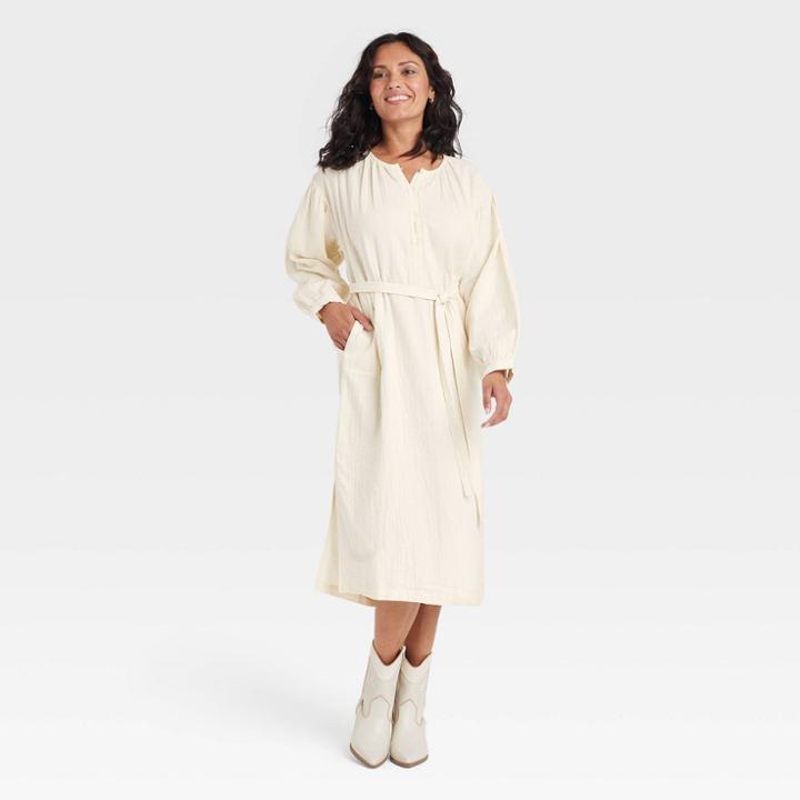 Women's Balloon Long Sleeve Tie-front Shirtdress - Universal Thread White