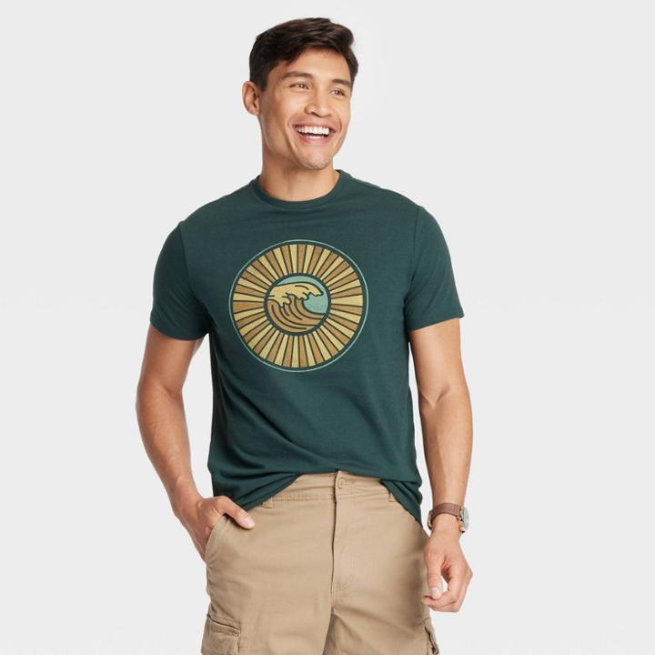 Men's Standard Fit Lightweight Crew Neck Short Sleeve T-shirt - Goodfellow & Co Dark Green