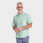 Men's Standard Fit Knit Short Sleeve Button-down Shirt - Goodfellow & Co Green