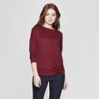 Women's Easy Fit Long Sleeve Banded Collar T-shirt - A New Day Burgundy (red)