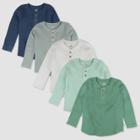 Honest Baby Toddler Boys' 5pk Long Sleeve Waffle Henley T-shirt - Blue/green/white