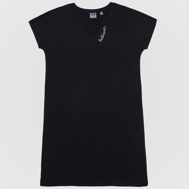 Junk Food Women's Plus Size Mickey Mouse Believe Embroidered T-shirt Dress - Black