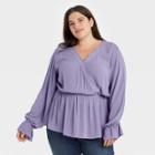 Women's Plus Size Long Sleeve Gauze Wrap Blouse - Ava & Viv Violet X, Purple