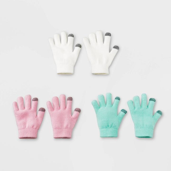 Girls' 3pk Gloves - Cat & Jack Ivory/pink/green