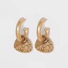 Diagonal Floral Texture Charm Hoop Earrings - Universal Thread Gold