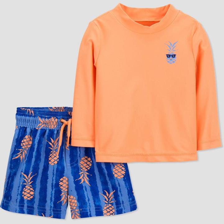 Carter's Just One You Baby Boys' Pineapple Print Rash Guard Set - Orange