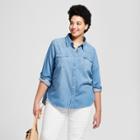 Women's Plus Size Western Denim Long Sleeve Button-down Shirt - Universal Thread Medium Wash X, Blue