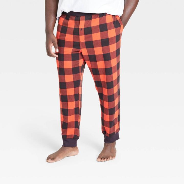 Men's Big & Tall Buffalo Plaid Knit Jogger Pajama Pants - Goodfellow & Co Red