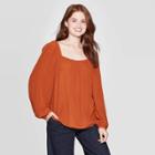 Women's Regular Fit Long Sleeve Square Neck Top - A New Day Rust (red)