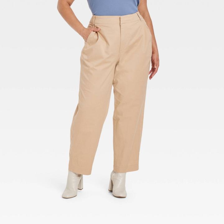 Women's Plus Size Straight Leg Chino Pants - A New Day Tan