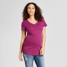 Maternity Side Shirred Striped Short Sleeve V-neck T-shirt - Isabel Maternity By Ingrid & Isabel Forever Berry Heather