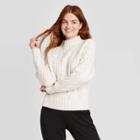 Women's Cable Turtleneck Pullover Sweater - A New Day Cream